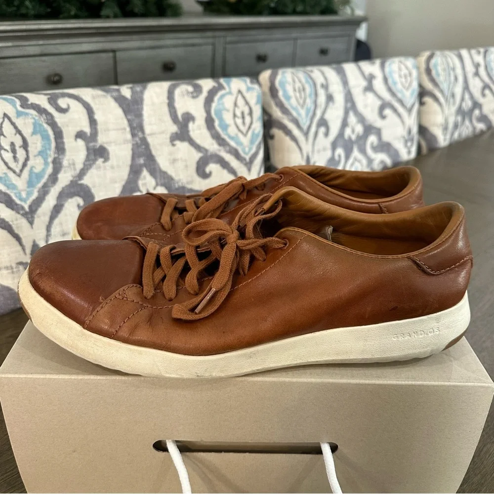 Cole Haan GrandPro Tennis Sneakers Men’s 12 Woodbury Handstain Brown Leather